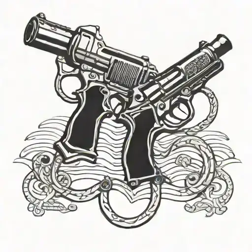 sand sea alcohol gun handcuffs justice tattoo design idea