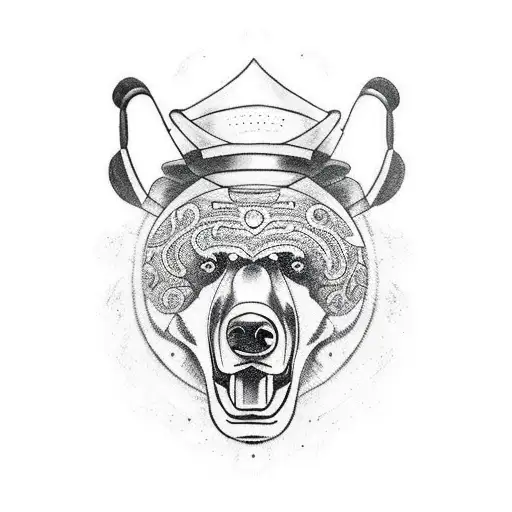 boxing with bear samurai tattoo design idea