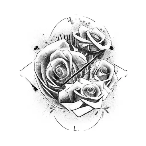 red roses with flames in a cracked clock with Roman numerals tattoo design idea