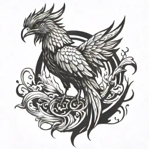 A phoenix rising from the ashes, symbolizing resilience and overcoming adversity tattoo design idea
