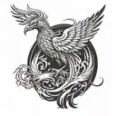A phoenix rising from the ashes, symbolizing resilience and overcoming adversity tattoo design idea