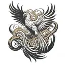 A phoenix rising from the ashes, symbolizing resilience and overcoming adversity tattoo design idea