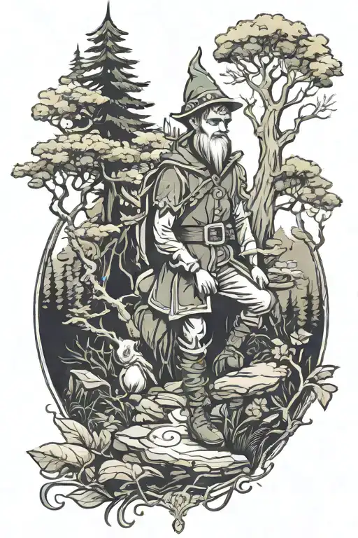 Elf in Forest landscape tattoo tattoo design idea