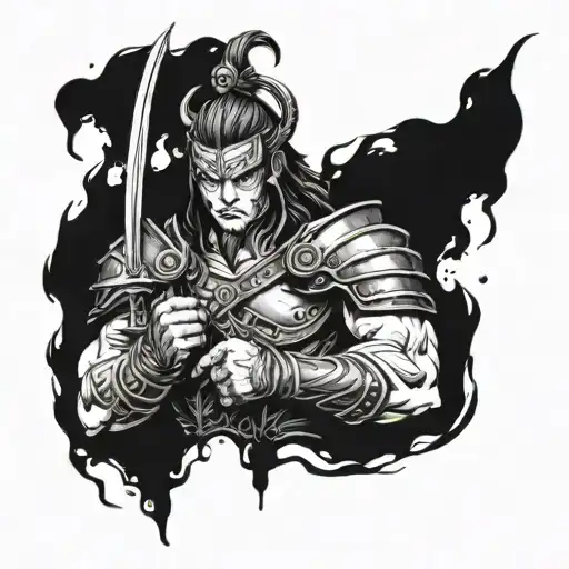 Warrior who fights alone with demons they know tattoo design idea