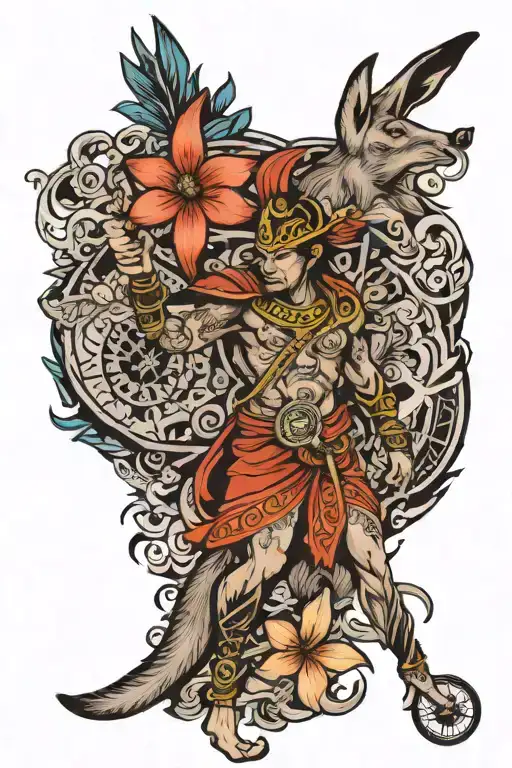filipino warrior in australia map kangaroo compass tattoo design idea