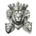elephant cheetah chimpanzee and lion wearing a crown tattoo design idea