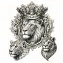 elephant cheetah chimpanzee and lion wearing a crown tattoo design idea