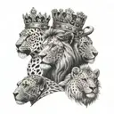 elephant cheetah chimpanzee and lion wearing a crown tattoo design idea