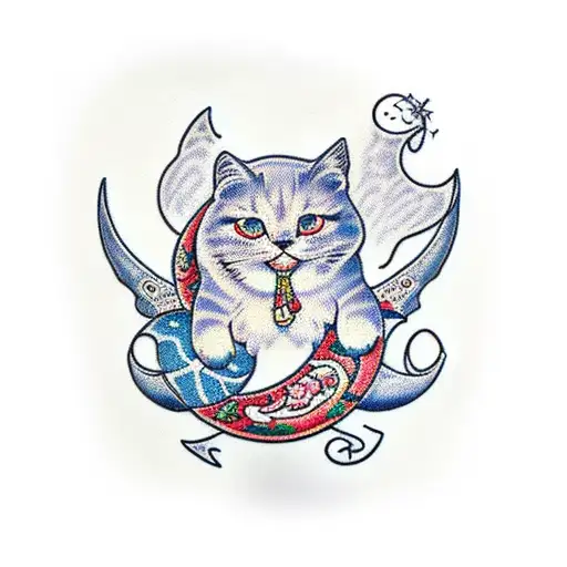 Traditional style tattoo of a cuddly blanket wrapped around a crescent moon tattoo design idea