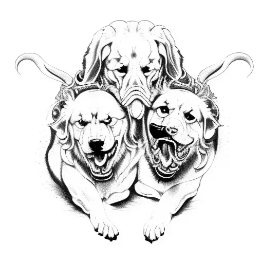Cerberus Angry Three Headed Dog In Hellfire tattoo design idea