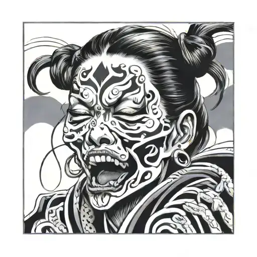 scream depression women face tattoo design idea