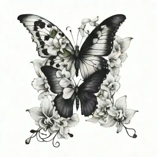 a butterfly,the right wing should be normal,the left one should be orchids and in the middle there should be a semicolon tattoo design idea
