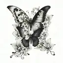 a butterfly,the right wing should be normal,the left one should be orchids and in the middle there should be a semicolon tattoo design idea