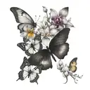 a butterfly,the right wing should be normal,the left one should be orchids and in the middle there should be a semicolon tattoo design idea