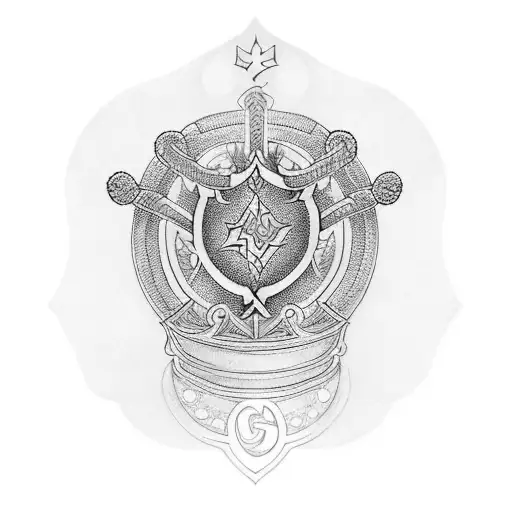 athenas shield, yggdrasil symbol and Caesars crown bracelet tattoo design idea