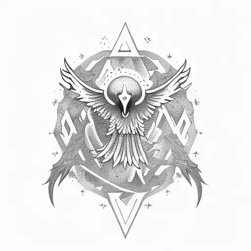 planeta pluton y ave fenix tattoo design idea