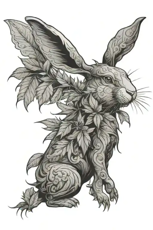 marijuana leaf transforming rabbit wearing tattoo design idea