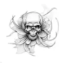 skull and black spider lily coming out of it tattoo design idea