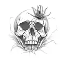 skull and black spider lily coming out of it tattoo design idea