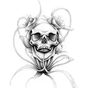 skull and black spider lily coming out of it tattoo design idea