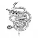 sword and snake and moon tattoo design idea