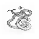 sword and snake and moon tattoo design idea
