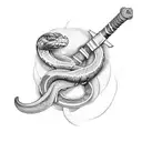 sword and snake and moon tattoo design idea