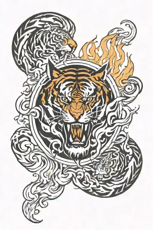 image of a tiger paw on fire and in a circle tattoo design idea