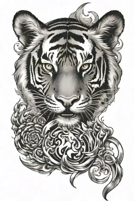 image of a tiger paw on fire and in a circle tattoo design idea