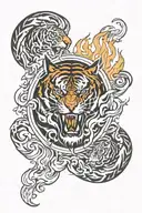 image of a tiger paw on fire and in a circle tattoo design idea