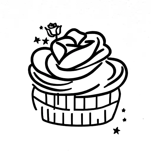 cupcake with roses and stars tattoo design idea