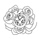 clock with roses tattoo design idea