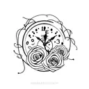 clock with roses tattoo design idea