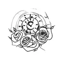 clock with roses tattoo design idea