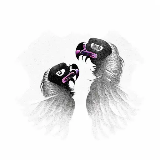 Two vultures perched and laughing with skulls around tattoo design idea