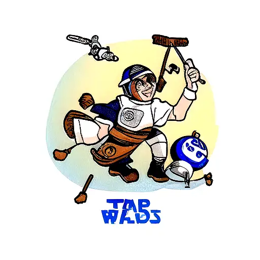 R2-D2 and BB-8 playing Quidditch with broomsticks and snitches tattoo design idea