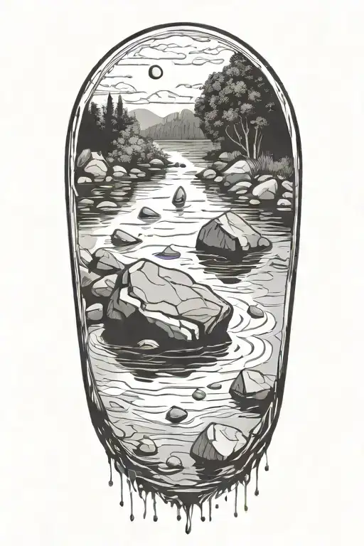 We are in a calm river I love throwing stones I know it's going to be a painful time Still, I hold another stone tattoo design idea