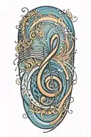 combining musical notes with waves crashing on the beach tattoo design idea