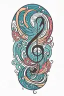 combining musical notes with waves crashing on the beach tattoo design idea
