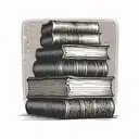 tattoo of a stack of books with english, Korean, Italian and Thai, on the spines tattoo design idea
