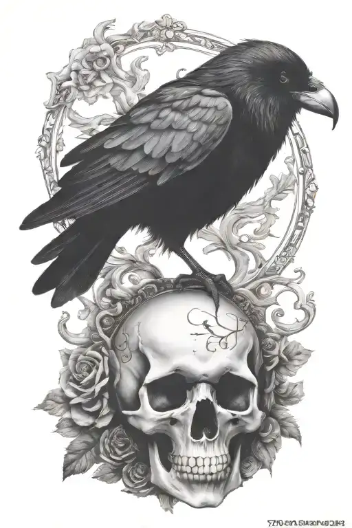 Nordic signs, ravens and skulls tarot card queen bee dressed tattoo design idea