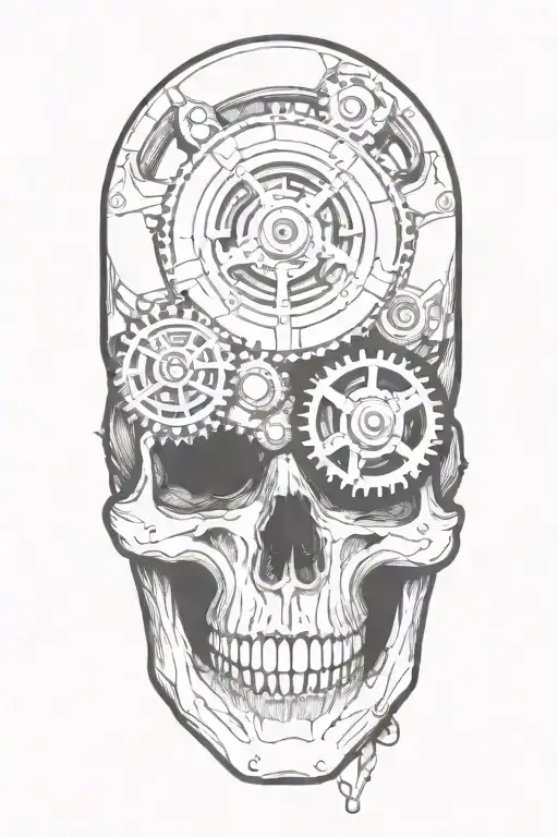 steam punk bio mechanical gears and pistons tattoo design idea