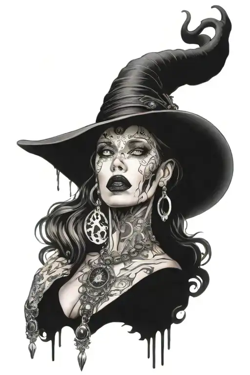 necronomicon lady face jewlry tattoo design idea