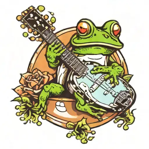 frog playing banjo sitting on spaceship tattoo design idea