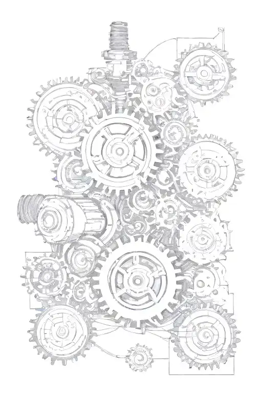 mechanical gears and pistons wires electrical engineering elements intertwined tattoo design idea