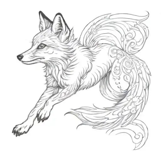 leaping fox full body side view  tattoo design idea