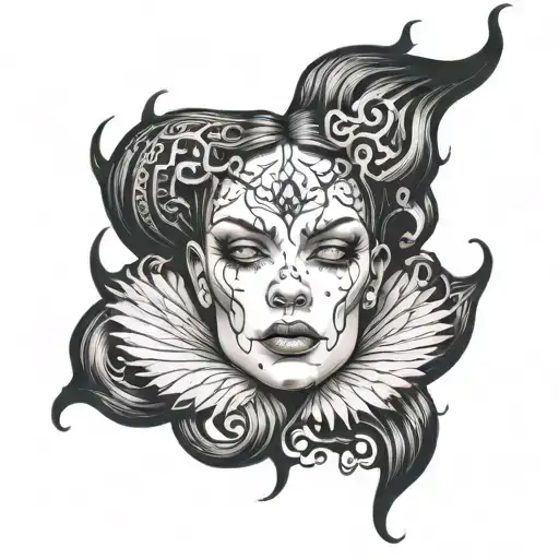 necronomicon lady face tattoo design idea