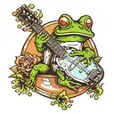 frog playing banjo sitting on spaceship tattoo design idea