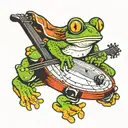 frog playing banjo sitting on spaceship tattoo design idea