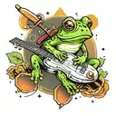 frog playing banjo sitting on spaceship tattoo design idea